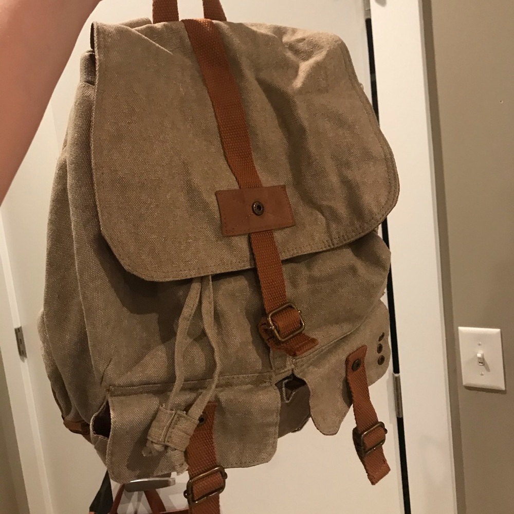 Urban Outfitters | Tan Linen Backpack